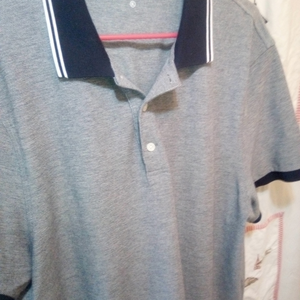 J. Crew Factory Heather Gray Polo with Dark Blue Accents